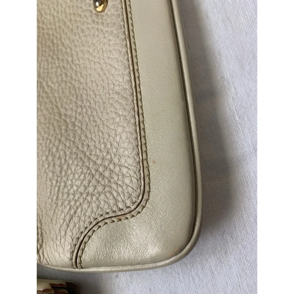 Burberry Cream Pebbled Calf Leather Crossbody Bag Tassel Gold Hardware #611
